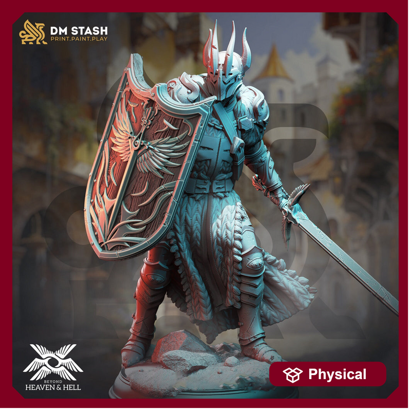 Human Paladin Fighter Sword & Shield | Miniature | 28mm, 32mm, 54mm,75mm, 100mm Scales | Pathfinder Figure | DnD | Figurine unpainted | - Only-Games