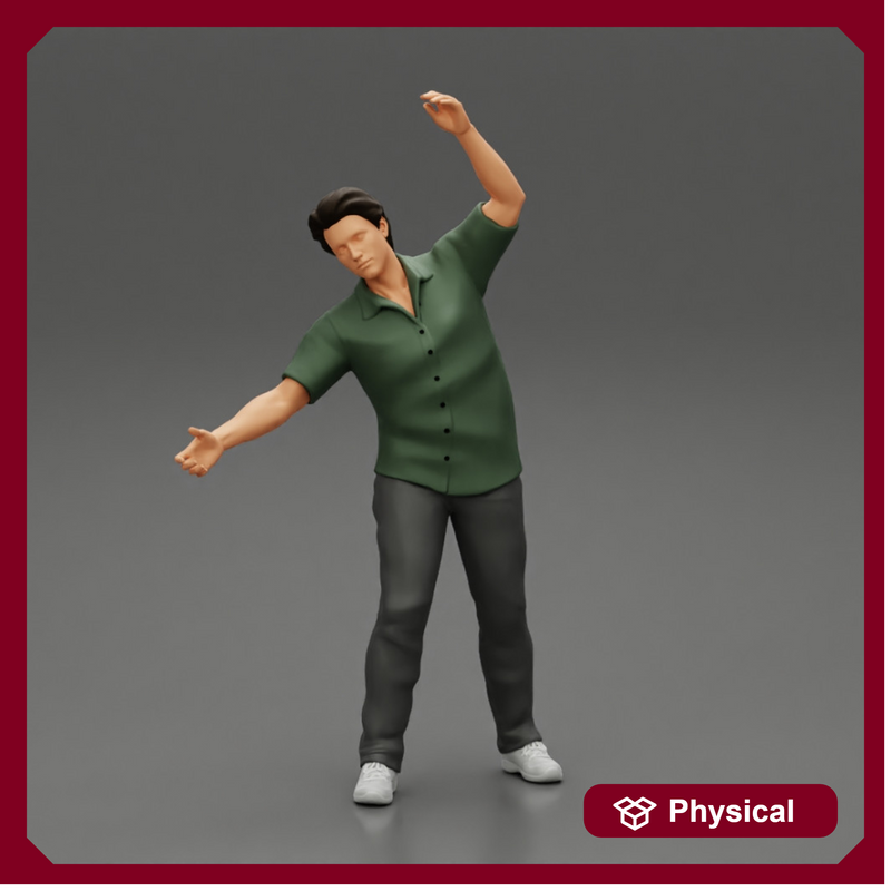 young man in a shirt and pants dancing