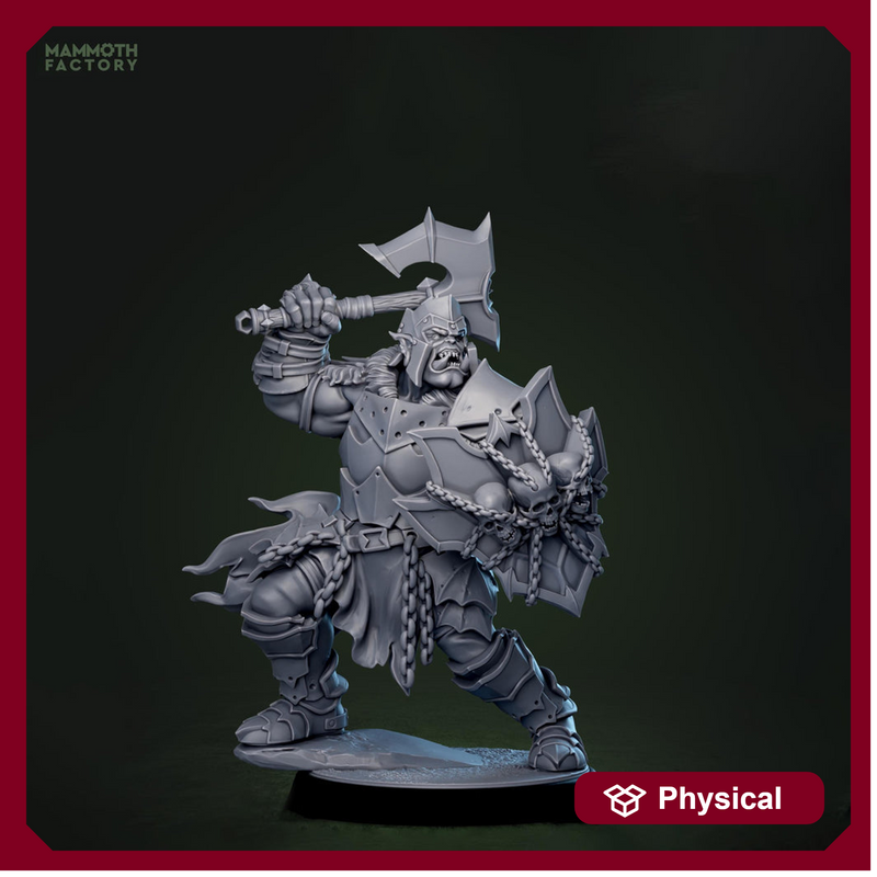 Orc War Chief Miniature | Axe and Skull Shield Boss Fighter | DnD UNPAINTED Resin - Only-Games