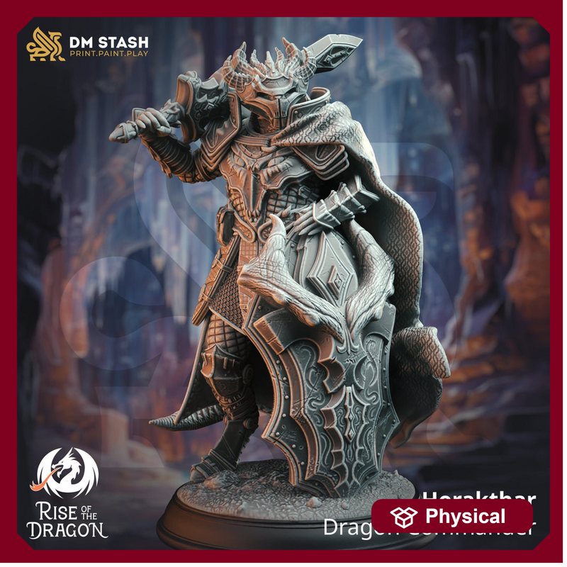 Dragonborn Fighter Paladin Commander PC NPC Miniature | 28mm, 32mm, 54mm, 75mm, 100mm Scales | Pathfinder Figure DnD | DM Stash | - Only-Games