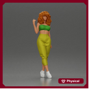 Curly-Haired Woman in Vibrant Green Outfit Striking a Pose