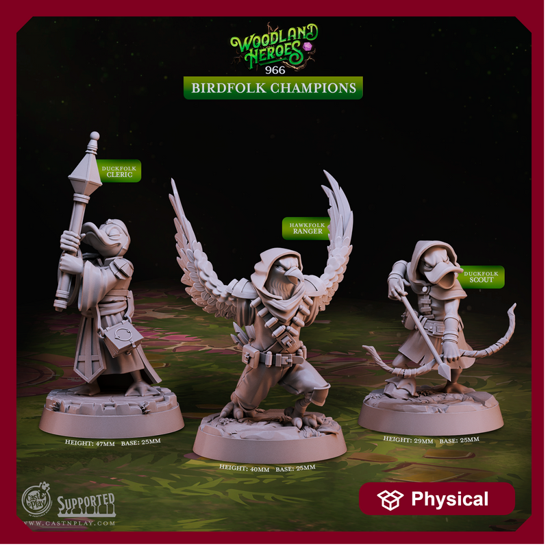 Birdfolk Champions - Woodland Heroes - CastNPlay - Terrain Wargaming D&D DnD 28mm 32mm 40mm 54mm