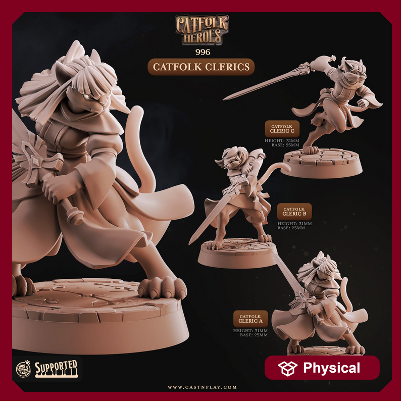 Catfolk Clerics - Catfolk Heroes - CastNPlay - Terrain Wargaming D&D DnD 28mm 32mm 40mm 54mm