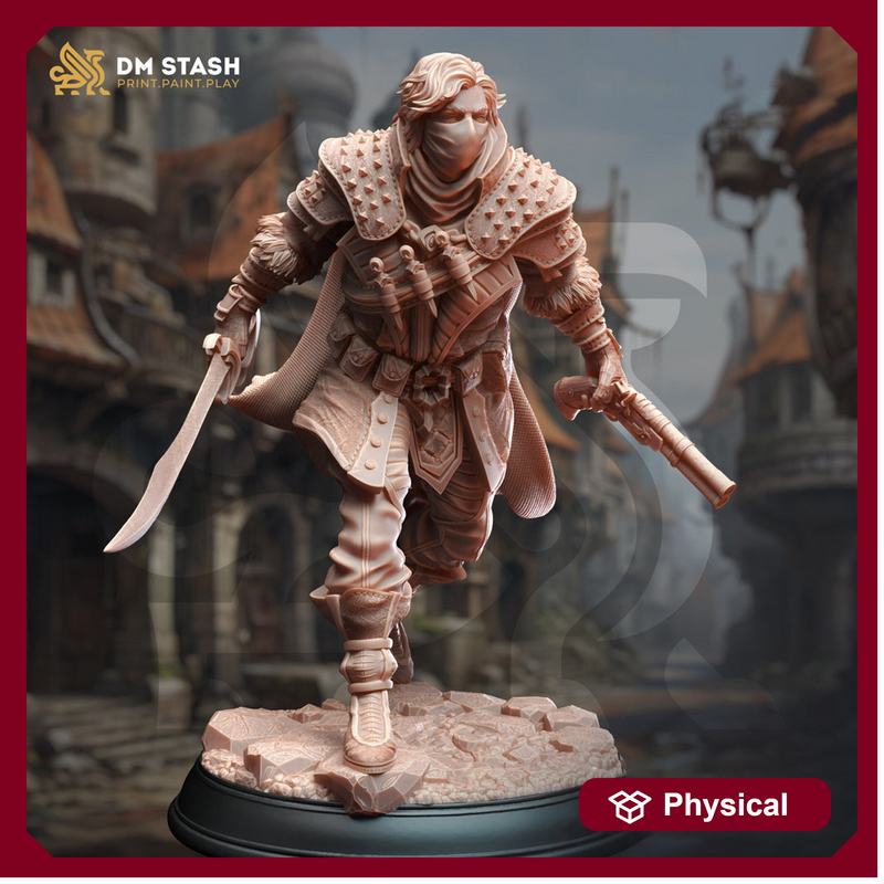 Human Rogue, Gunslinger, Thief, Assassin | 28mm, 32mm,54mm,75mm, 100mm Scale Resin Miniature | Dungeons and Dragons Pathfinder | DM Stash - Only-Games