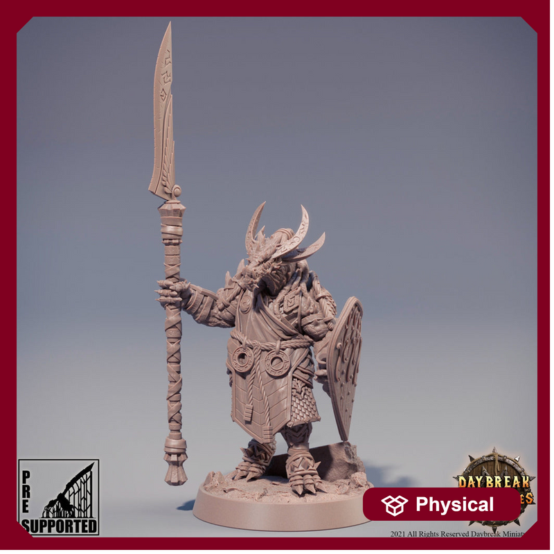 Dragonborn Fighter Spear and Shield | 28mm, 32mm, 75mm Scale Resin Miniature | Dungeons and Dragons Miniatures | Pathfinder | - Only-Games