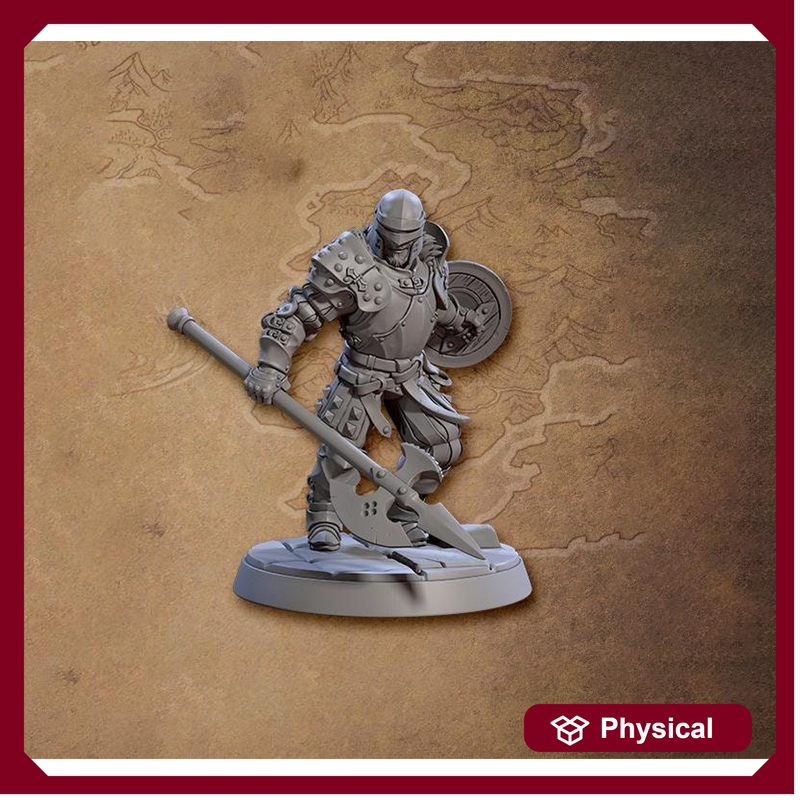 Human Fighter, Polearm Shield Platemail | 28mm,32mm,54mm,75mm,100mm Scale Resin Miniature Dungeons and Dragons D&D Pathfinder |Artisan Guild - Only-Games
