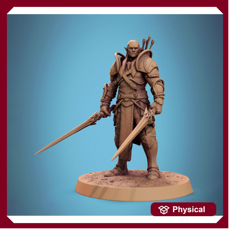 Elf Paladin, Fighter,Soldier Dual Swords, DnD 5e Unpainted Miniature| 28mm, 32mm,54mm,75mm,100mm Scales | Dungeons & Dragons | Pathfinder - Only-Games