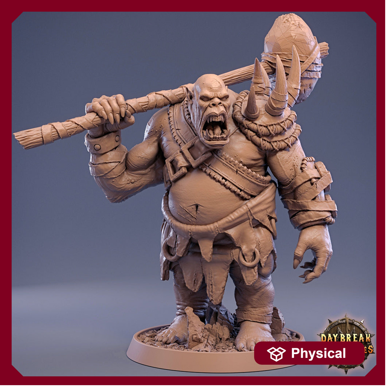 Ogre with Mace | 28mm & 32mm Scale | 73mm Tall | Dungeons and Dragons | Pathfinder Oger | Daybreak Miniatures | Tabletop RPG | - Only-Games
