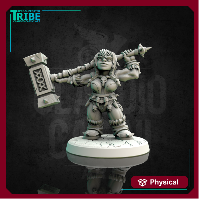 (0145) Female dwarf barbarian with a two hands big hammer