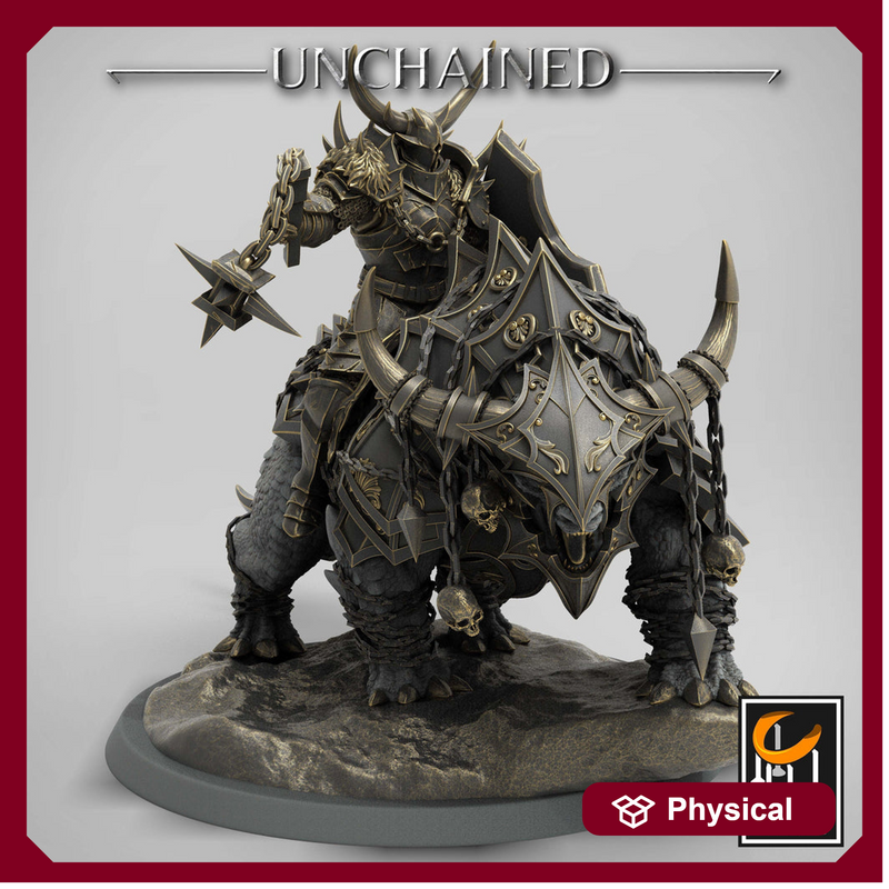 Chaos Knight on Armored Muscular Beast Flail and Shield, Oathbreaker Paladin |Dungeons and Dragons |28m,32mm,54mm,75mm Scale | Pathfinder - Only-Games