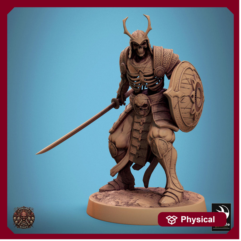 Skeleton Oriental Warrior Sword and Shield | Undead Unpainted miniature DnD | 28mm, 32mm, 54mm, 75mm,100mm | Pathfinder | Rescale Miniatures - Only-Games
