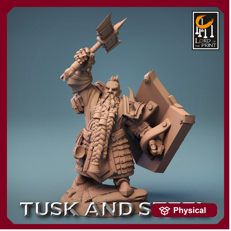 Dwarf Fighter Paladin Axe & Shield Unpainted Model | 28mm, 32mm,54mm,75mm,100mm Scales | Dungeons and Dragons Pathfinder Lord of The Print - Only-Games