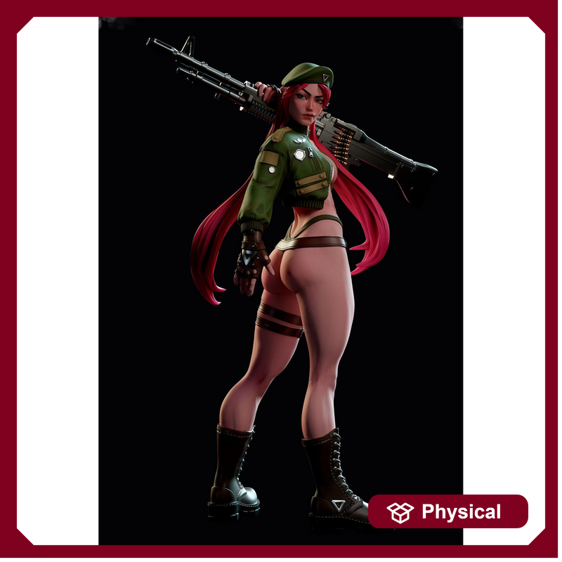 Female Soldier Machine Gun Sexy Pin Up Miniature | NSFW Topless version | 28mm, 32mm,54mm, 75mm, 100mm Scales | Sci-Fi miniatures | Fan Art - Only-Games