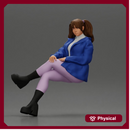 Stylish Woman in Blue Jacket Relaxing with Confident Poise