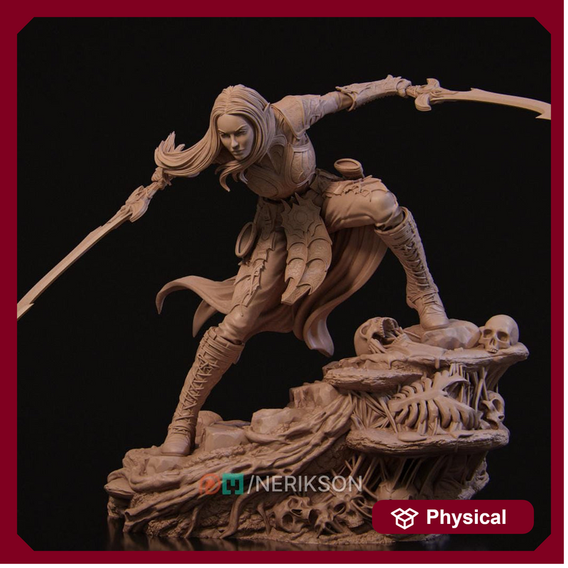 Dark Elf Fighter Miniature – Unpainted Female Resin | 5 Sizes - Only-Games