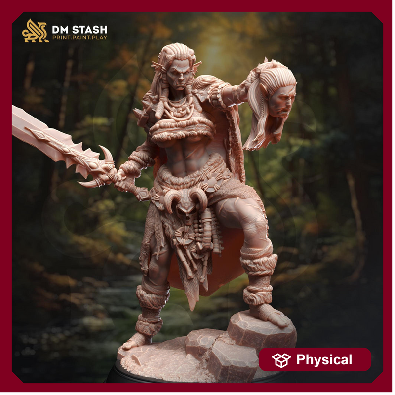 Female Half-Orc Barbarian, Ranger, Fighter PC / NPC Miniature | 28mm,32mm,54mm,75mm, 100mm Scales | Dungeons & Dragons Pathfinder | DM Stash - Only-Games