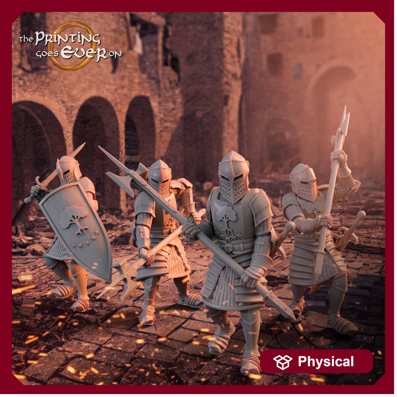Paladins Fighters in Full Plate mail D&D 5e Miniatures Halberds Sword | Dungeons and Dragons | 28mm, 32mm, 75mm | Pathfinder | Unpainted | - Only-Games