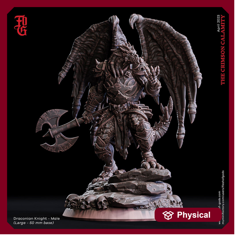 Dragonborn Paladin 2handed Axe model | 28mm, 32mm, 54mm,75mm,100mm Scale Resin Miniature Dungeons and Dragons D&D Pathfinder | Flesh of Gods - Only-Games