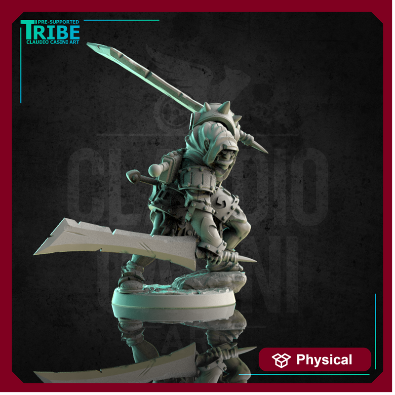 (0180) Male orc half-orc ranger warrior assassin rogue thief with two swords and cape
