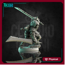 (0180) Male orc half-orc ranger warrior assassin rogue thief with two swords and cape