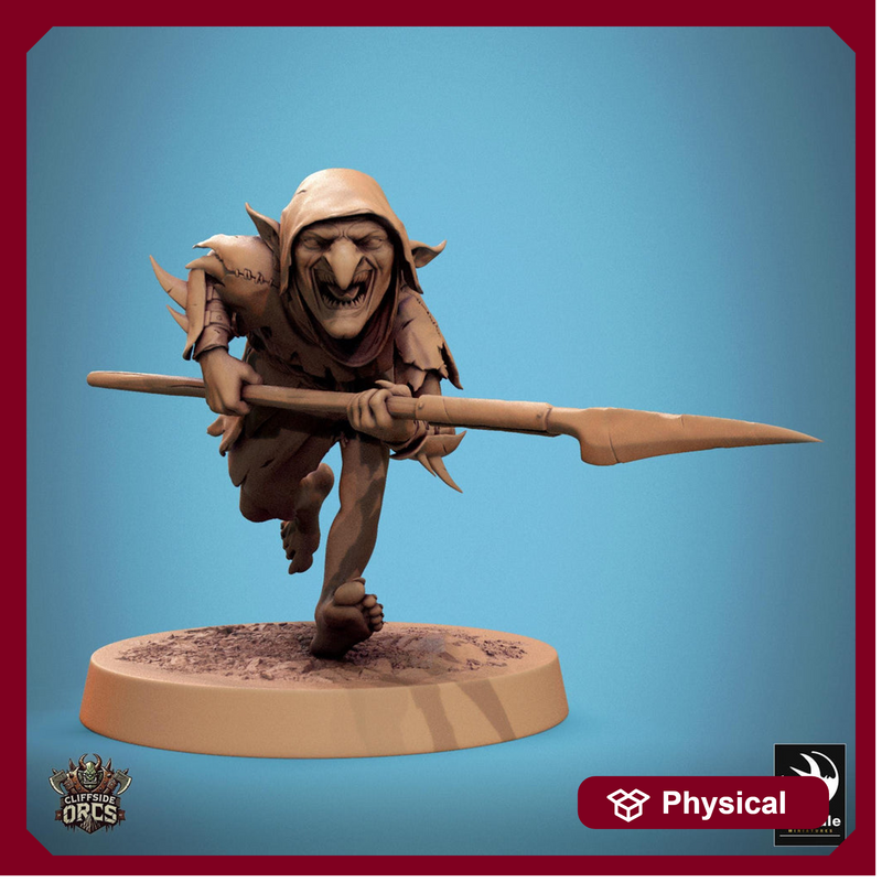 Goblin with Spear Fighter | D&D 5e UNPAINTED | 28mm, 32mm,54mm,75mm, 100mm scale| Pathfinder | Figure for Painting| Rescale Miniatures - Only-Games