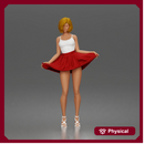 Cheerful girl twirling skirt playfully posing confidently in strappy heels