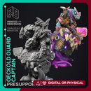 Geckold Guard Captain  - Geckolds -  PRESUPPORTED - Illustrated and Stats - 32mm scale