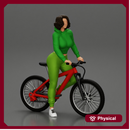 Young sexy sporty woman in pants and snickers short haired posing with bicycle