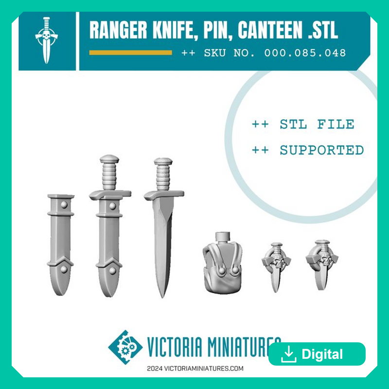Ranger Knife, Pin and Canteen .STL - Only-Games