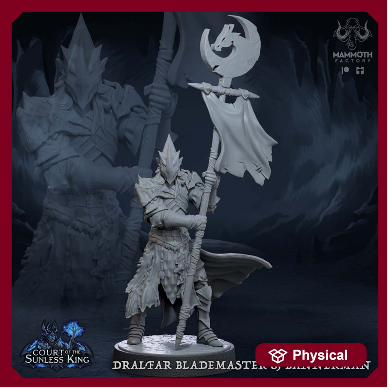 Dark Elf Fighter Ranger Bannerman PC / NPC Unpainted | 28mm,32mm,54mm,75mm,100mm Scale | Resin Dungeons and Dragons D&D 5e  | Pathfinder | - Only-Games