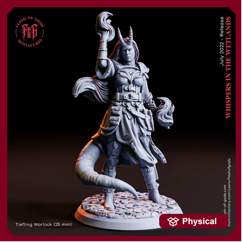 Female Tiefling Warlock Sorceress Wizard Miniature | 28mm, 32mm, 75mm Scales | Dungeons and Dragons | Pathfinder | Figure for Painting | - Only-Games