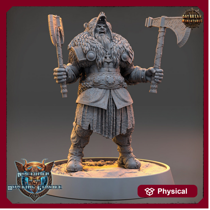Viking Human Barbarian Berserker PC NPC | 28mm, 32mm, 54mm, 75mm Scales 100mm Tall | Dungeons and Dragons | Pathfinder | Daybreak Miniatures - Only-Games