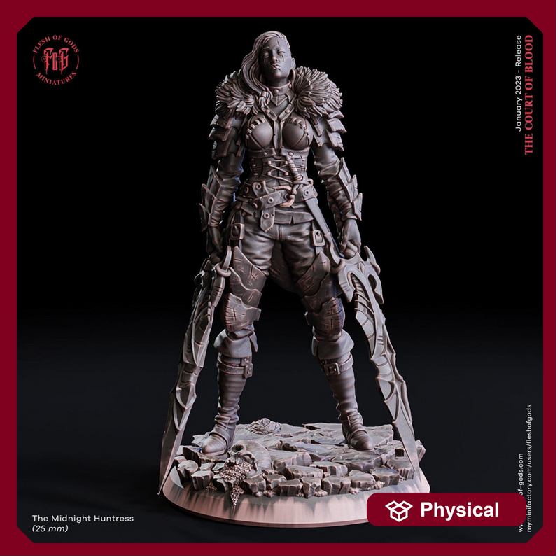 Female Fighter, Ranger, Blood Hunter | 28mm, 32mm,75mm Scales | 100mmTall | Player Character Mini-D&D 5e Pathfinder Figurine | Flesh of Gods - Only-Games