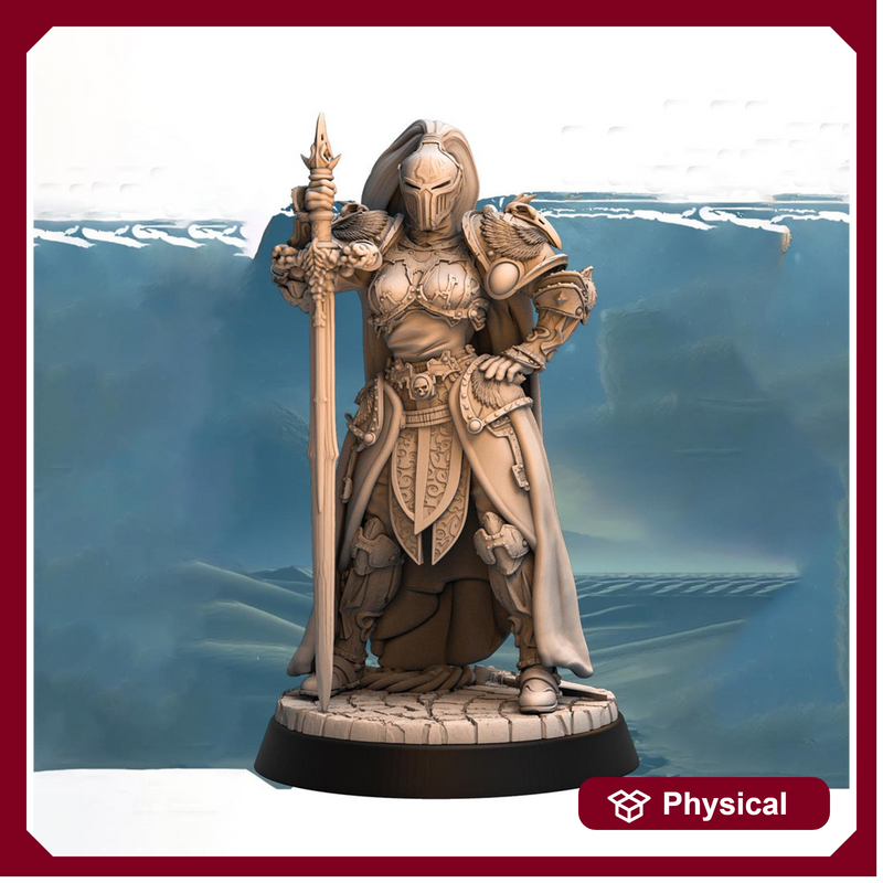 Female Paladin, Fighter, Crusader Knight, Sword  D&D 5e Mini | 28mm, 32mm,54mm,75mm,100mm Scales | Dungeons and Dragons Pathfinder | - Only-Games