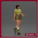 Woman in green outfit gliding smoothly on olive roller skates