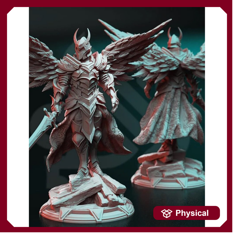 Human Winged Paladin Cleric with Sword | Miniature | 28mm, 32mm, 54mm,75mm, 100mm Scales | Pathfinder Figure | DnD | Figurine unpainted | - Only-Games