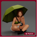 Pretty Girl with an Umbrella in bra and Shorts, Sitting