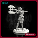 (0096) Female human elf half-orc tiefling firbolg barbarian with big axe