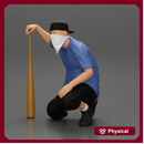 gangster homie in mask sitting holding a baseball bat