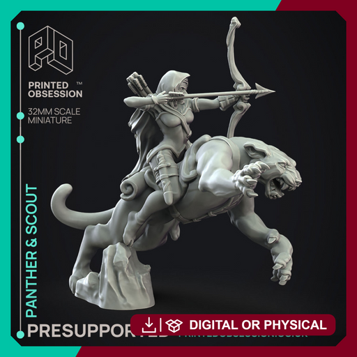 Panther & Scout - Elf and Familar - 4 Models - PRESUPPORTED - 32mm Scale - Only-Games