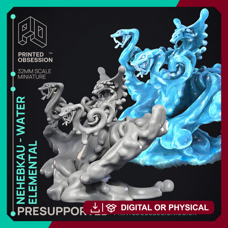 Nehebkau - Water Elemental - Godly Avatars -  PRESUPPORTED - Illustrated and Stats - 32mm scale