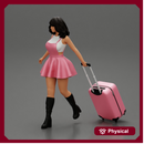 2 Young woman in sexy dress and boots pulling suitcase  walking in airport terminal