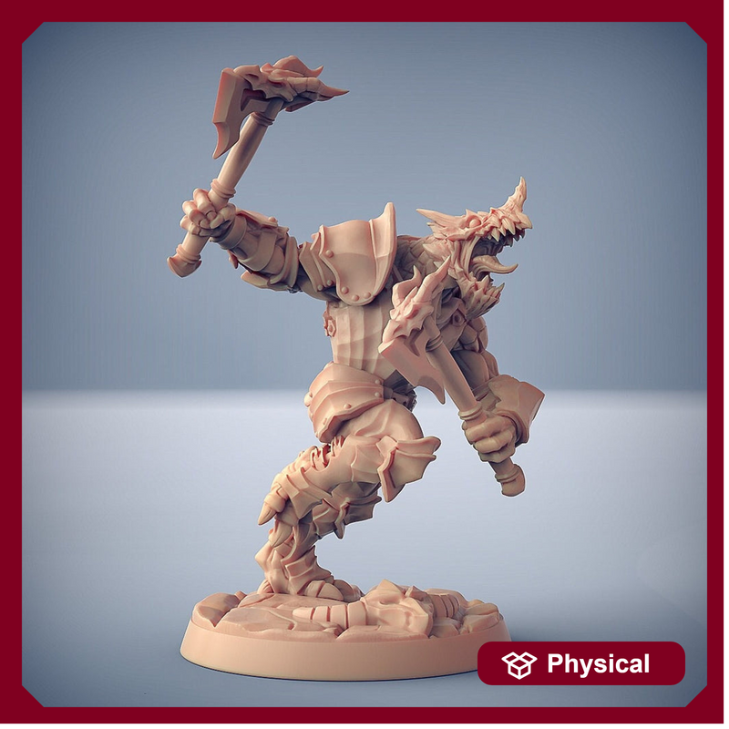 Dragonborn Paladin Fighter 2-weapon style Axes  | 28mm, 32mm, 54mm, 75mm Scale Resin Miniature | Dungeons and Dragons | Pathfinder | - Only-Games
