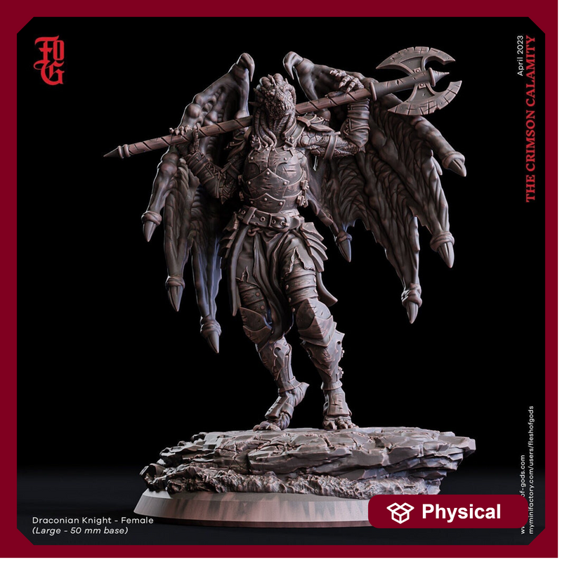 Female Dragonborn Paladin 2handed Axe | 28mm, 32mm, 54mm,75mm,100mm Scale Resin Miniature Dungeons and Dragons D&D Pathfinder |Flesh of Gods - Only-Games