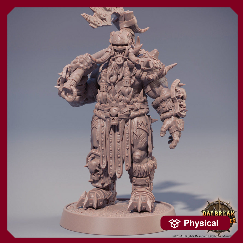 Orc War Chief | Orc barbarian | Megaboss | Dungeons and Dragons | 28mm or 32mm | 75mm Tall Pathfinder | Barbarian orc - Only-Games