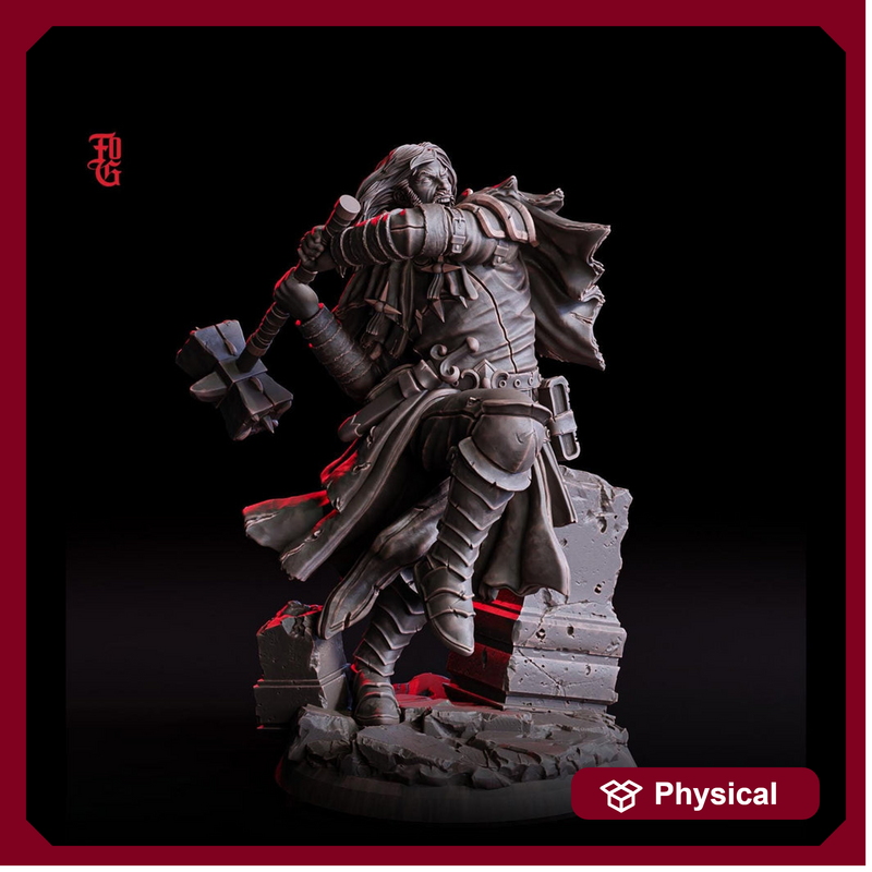 Human Cleric with Battle Hammer, Paladin, Fighter |28mm,32mm,54mm,75mm,100mm Scales |Player Character Mini | D&D 5e Pathfinder Flesh of Gods - Only-Games