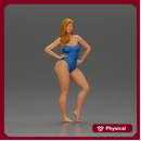 Elegant pose in blue swimsuit showcasing confidence and grace