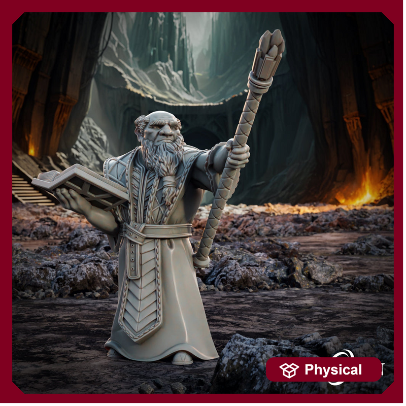 Dwarf Wizard Miniatures | Spell Caster | Dungeons and Dragons | 28mm,32mm,54mm, 75mm, 100mm Scales | Pathfinder | Figure for Painting| - Only-Games