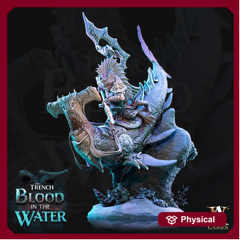 Sahuagin mounted on Hammerhead Shark  | 28mm, 32mm Scales | Archvillain Games | Dungeons and Dragons 5e Pathfinder | Underwater Adventure - Only-Games
