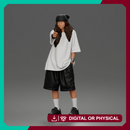Standing Pointing In Baggy Tee Shorts Long Socks Sneakers Beanie